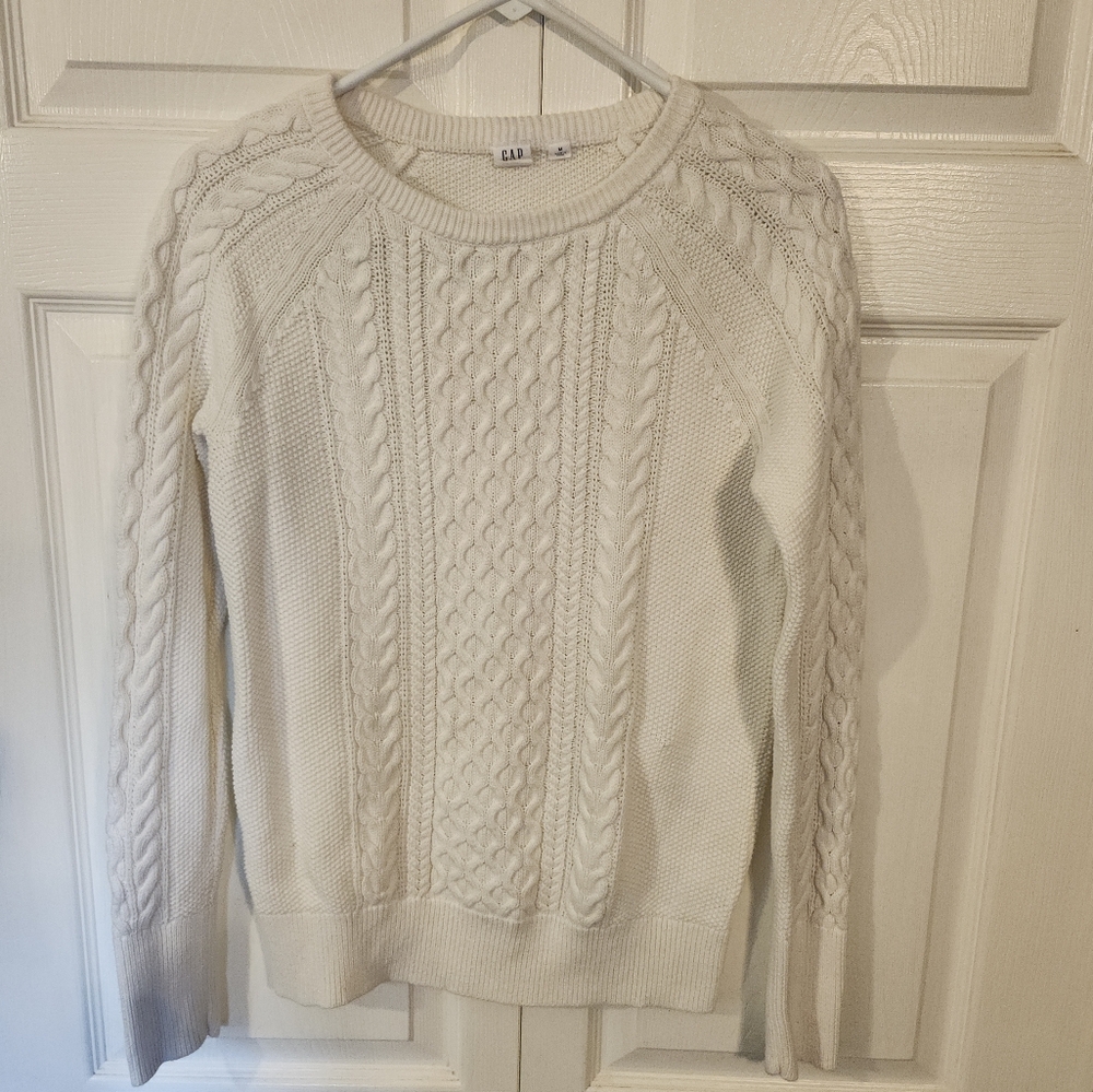 Gap 2019 Cotton Cable Knit Snowflake Milk Crewneck Sweater Womens Size M EUC